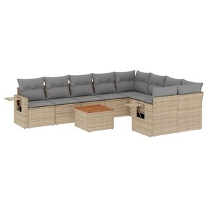 vidaXL Salon de jardin et coussins 10 Pièces mélange beige résine tressée