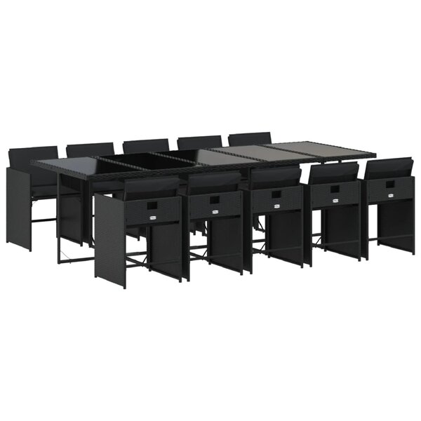 vidaXL Ensemble à manger de jardin 11 Pièces coussins noir résine tressée