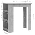 vidaXL Table de bar à étagère de rangement Gris béton 102x50x103 5 cm