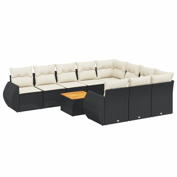 vidaXL Salon de jardin 11 Pièces avec coussins noir résine tressée