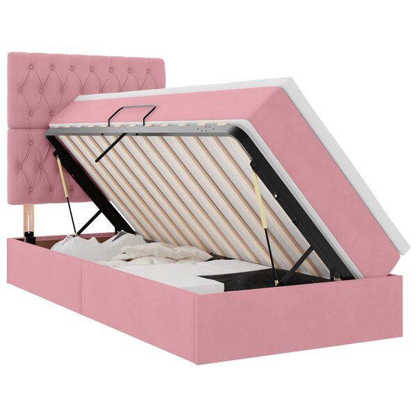 vidaXL Lit avec rangement et LED avec matelas Rose 90 x 200 cm Velours