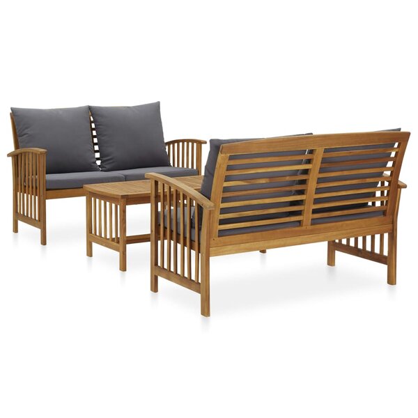 vidaXL Salon de jardin 3 Pièces avec coussins Bois d'acacia massif