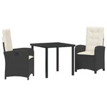 vidaXL Set de salle à manger de jardin 3 pièces avec coussins rattan poly noir