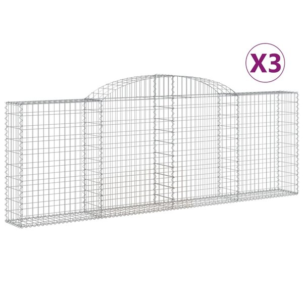 vidaXL Paniers à gabions arqués 3 Pièces 300x30x100/120 cm fer galvanisé