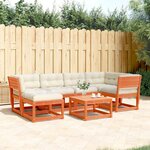vidaXL Salon de jardin 6 Pièces avec coussins cire marron bois pin massif