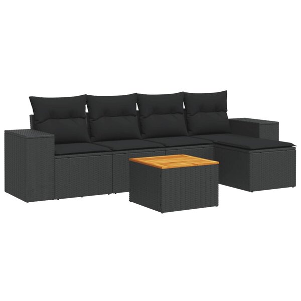 vidaXL Salon de jardin 6 Pièces avec coussins noir résine tressée
