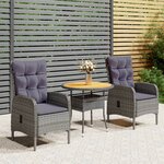 vidaXL Mobilier de bistro de jardin 3 Pièces Résine tressée Gris