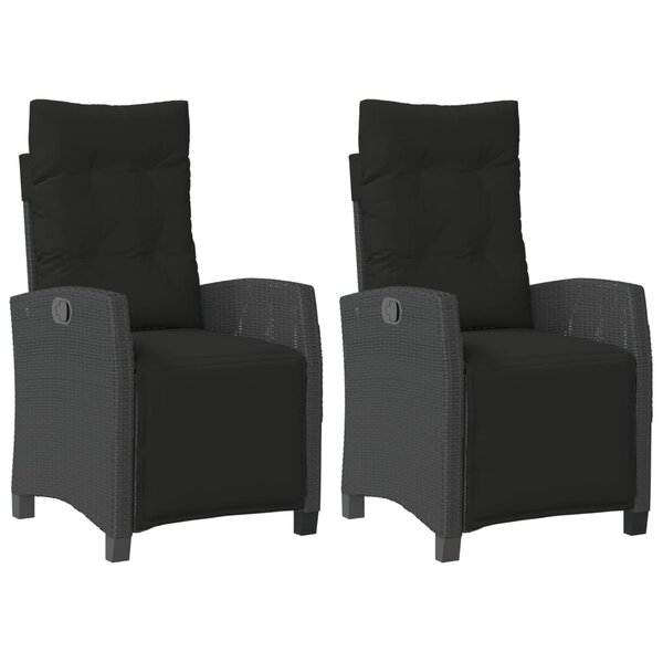 vidaXL Chaises inclinables de jardin lot de 2 repose-pied noir rotin