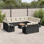 vidaXL Salon de jardin avec coussins 13 Pièces noir résine tressée