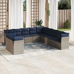 vidaXL Salon de jardin 11 Pièces avec coussins gris résine tressée