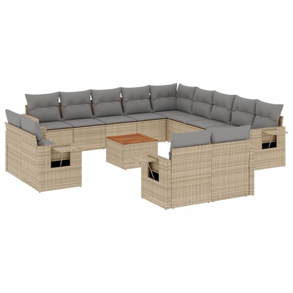 vidaXL Salon de jardin et coussins 14 Pièces mélange beige résine tressée