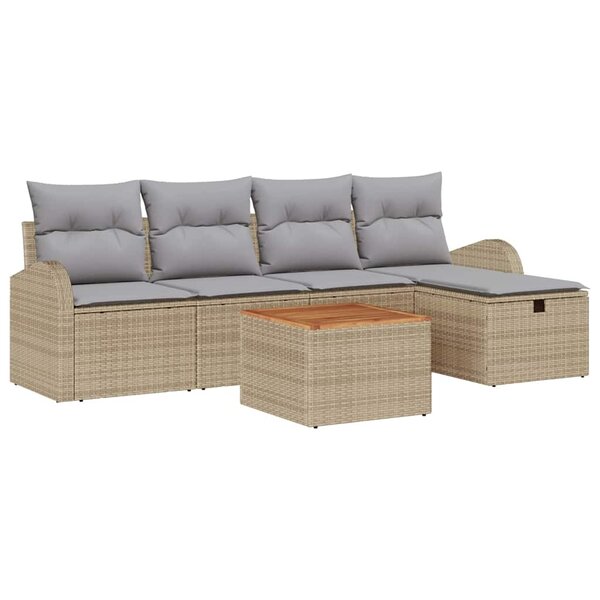 vidaXL Ensemble de canapé de jardin 6 Pièces Beige Poly rotin