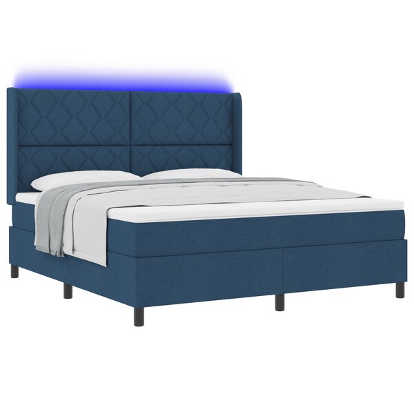 vidaXL Lit Box Spring avec Matelas & LED Bleu 180x200 cm Tissu