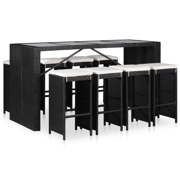 vidaXL Ensemble à manger d'extérieur 9 Pièces Résine tressée Noir