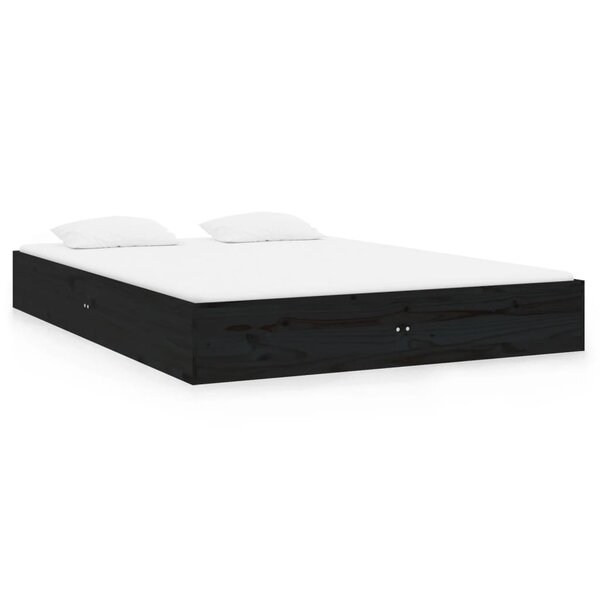 vidaXL Cadre de lit Noir Bois massif 120x190 cm Petit double