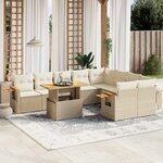 vidaXL Salon de jardin avec coussins 10 Pièces beige résine tressée