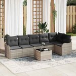 vidaXL Ensemble de canapé de jardin avec coussin 7 Pièces Gris Poly rotin