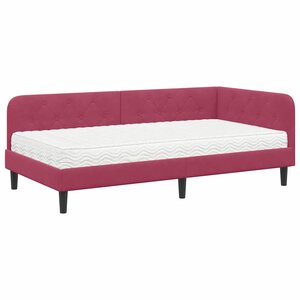 vidaXL Cadre de lit d'angle avec matelas Bordeaux 90 x 200 cm Velours