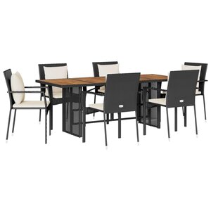 vidaXL Ensemble à manger de jardin coussins 7Pièces Noir Résine tressée