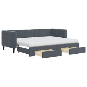 vidaXL Lit de jour avec gigogne et tiroirs gris foncé 80x200cm velours