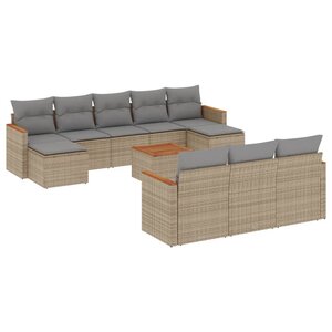 vidaXL Salon de jardin et coussins 11 Pièces mélange beige résine tressée