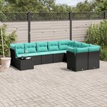 vidaXL Salon de jardin 10 Pièces avec coussins noir résine tressée