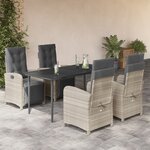 vidaXL Ensemble à manger de jardin et coussins 5 Pièces gris clair rotin