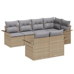 vidaXL Ensemble de Canapé de Jardin 7 Pièces avec Coussins Beige Rattan Poly