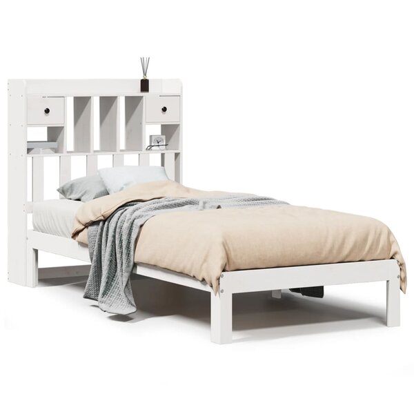 vidaXL Lit bibliothèque sans matelas blanc 90x200cm bois de pin massif