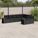 vidaXL Salon de jardin 9 Pièces avec coussins noir résine tressée