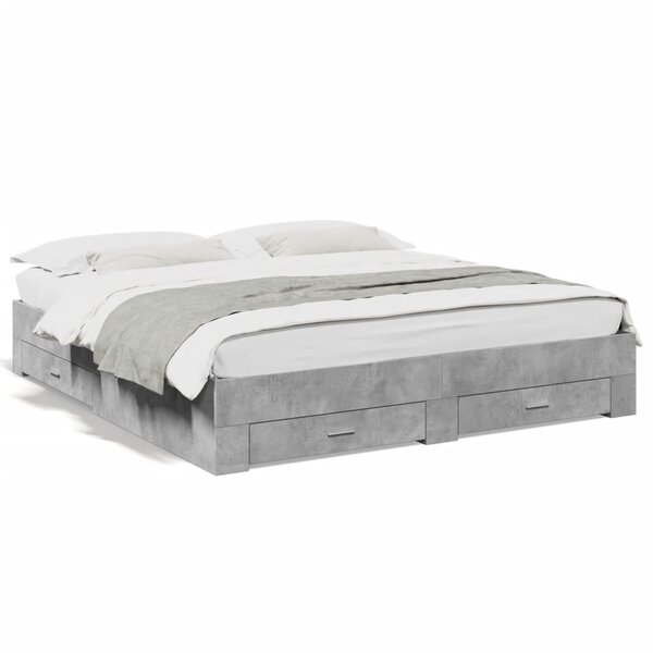 vidaXL Cadre de lit avec tiroirs sans matelas gris béton 180x200 cm