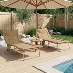 vidaXL Transat pliant avec coussin 2 Pièces Beige