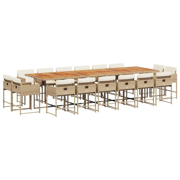 vidaXL Ensemble à manger de jardin et coussins 17 Pièces beige