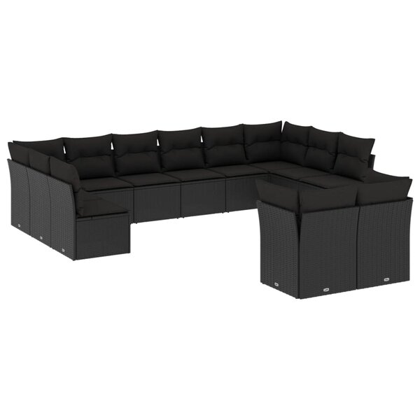 vidaXL Salon de jardin 12 Pièces avec coussins noir résine tressée