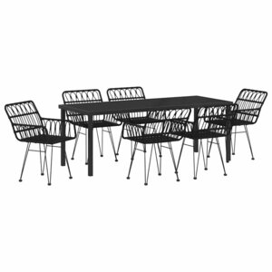 vidaXL Ensemble de salle à manger pour jardin 7 Pièces Noir