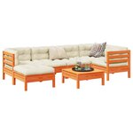 vidaXL Salon de jardin 7 Pièces avec coussins cire marron bois pin massif