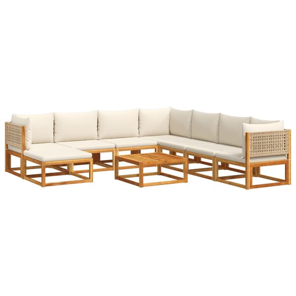 vidaXL Salon de jardin avec coussins 9 Pièces bois massif d'acacia