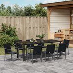 Ensemble de salle à manger de jardin 9 pièces avec des coussins en poly rattan noir