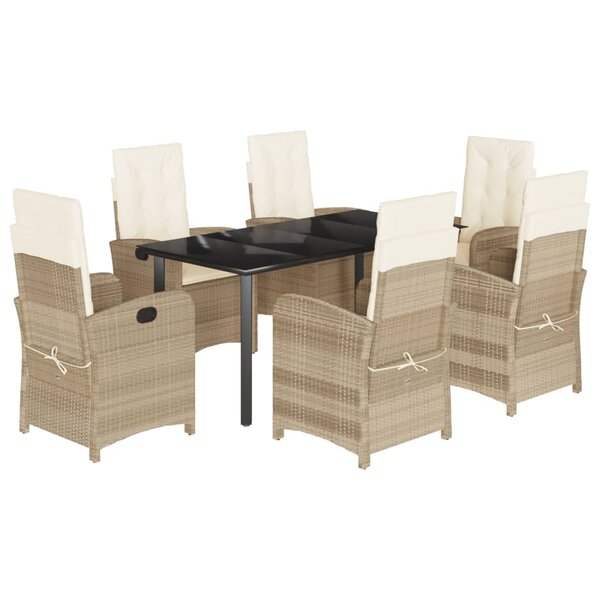 vidaXL Ensemble à manger de jardin et coussins 7 Pièces beige poly rotin
