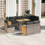 vidaXL Salon de jardin avec coussins 9 Pièces gris résine tressée acacia