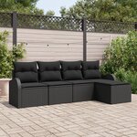 vidaXL Ensemble de canapé de jardin 5 pièces avec coussins Noir Poly Rattan