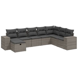 vidaXL Salon de jardin 8 Pièces avec coussins gris résine tressée