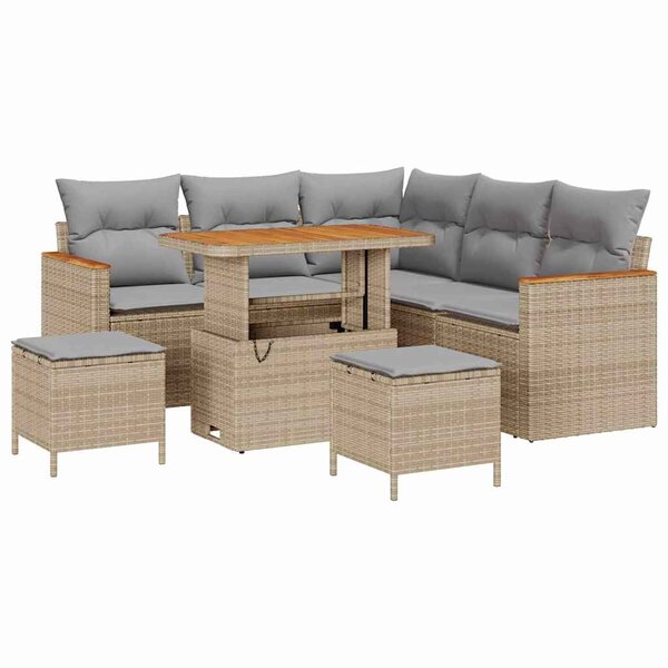 vidaXL Canapé de jardin 8 pièces avec coussins beiges en poly rotin