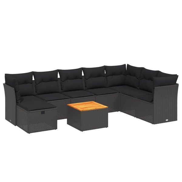 vidaXL Salon de jardin 9 Pièces avec coussins noir résine tressée