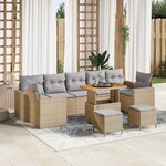Ensemble de canapé de jardin de 10 pièces avec coussins Beige Poly Rattan Acacia