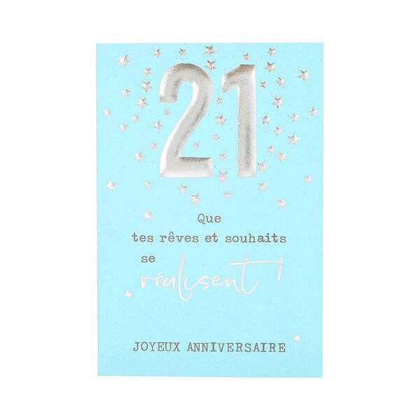 Carte Anniversaire - 21 ans Que tes rêves et souhaits se réalisent !
