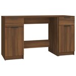 Bureau table poste de travail meuble d'ordinateur informatique étude avec armoire latérale chêne bois d'ingénierie brun 02_0023393