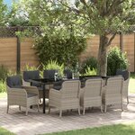 vidaXL Ensemble de repas de jardin 9 pièces avec coussins Gris clair Poly Rattan