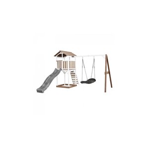 AXI Beach Tower avec Nid Roxy Balancoire Marron Blanc Toboggan Gris
