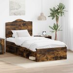 vidaXL Cadre de lit avec tête de lit Chêne fumé 90 x 200 cm Pin massif
